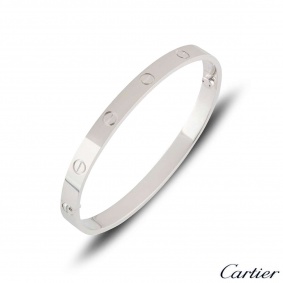 Cartier White Gold Plain Love Bracelet Size 18 B6035418